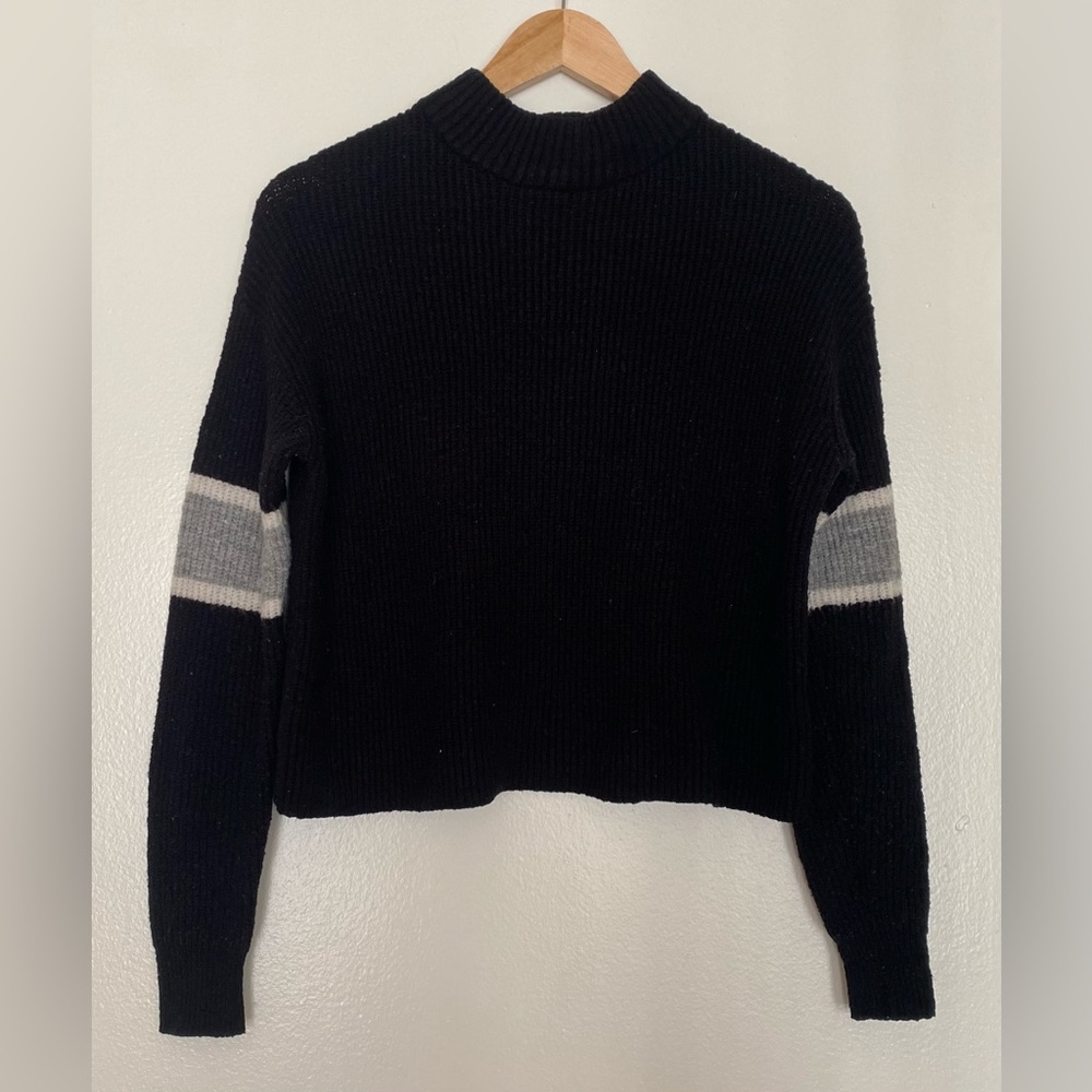 J and J mock neck sweater - black and white color blocking - size S